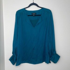 Karen Kane Satin Collared Long Sleeve Blouse